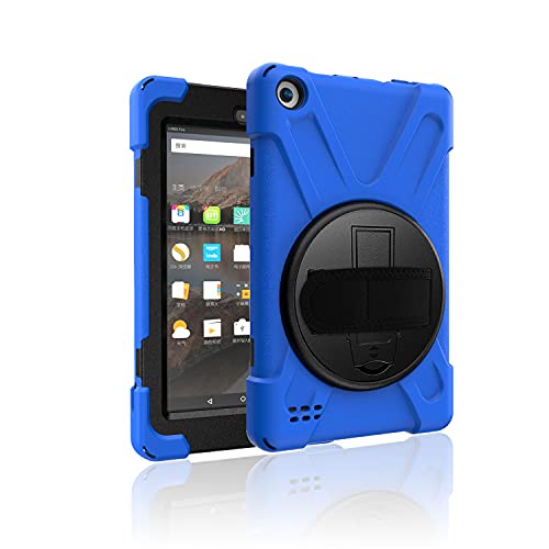 Amazon Kindle Fire 7 (��9����/��7����, 2019/2017) �P�[�X �ϏՌ� ��� �h�o 360°��]�X�^���h �����J�b�g �n���h�X�g���b�v �d�� ���� �q���ɑΉ� �S�ʕی�J�o�[ (��)