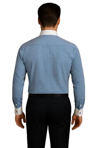 Image of Men's Premium Cotton Formal Dress Shirt - White Collar & French Cuffs with Cufflinks | Solid White, Micro Check & Striped for Office, Wedding
