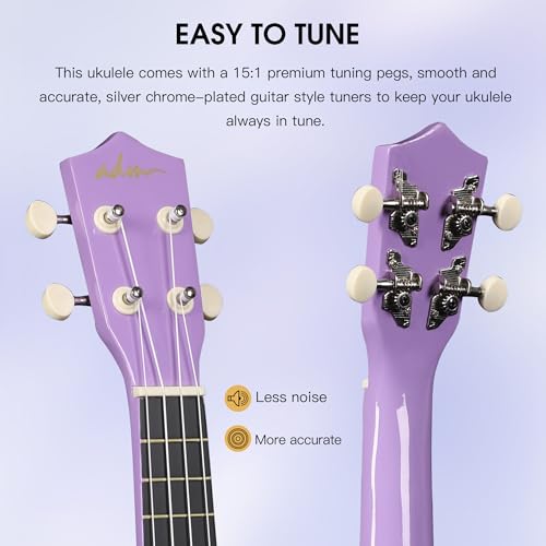 Image of ADM Ukulele for Beginners Hawaiian Wood Ukelele Kit for Kids Adult Student Starter Professional Ukalelee Pack Bundle with Free Lessons Gig Bag Strap Nylon String Tuner (Light Purple, 21 Inch)
