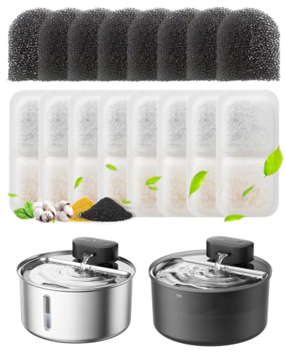 Image of oneisall 8 Replacement Filters for 2.2L 3.2L Cordless Cat Fountain | 5-Layer Filtration,4 Months Set Replacement Filters and Sponges, White 8 Count (Pack of 1)