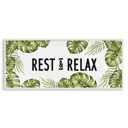 Stupell Industries Rest & Relax Tropical Monstera Plants Leaves Typography, Design by Daphne Polselli