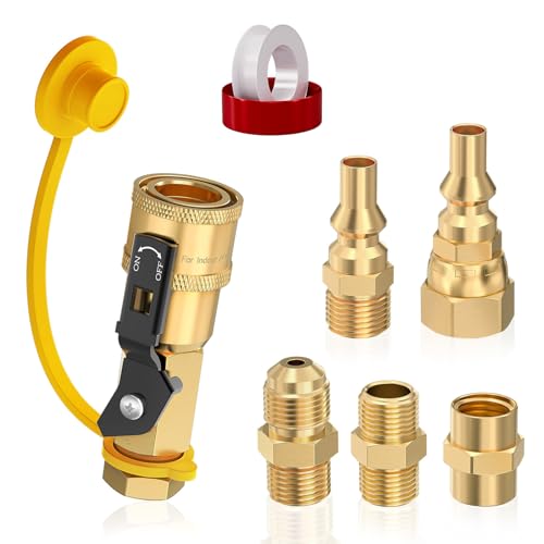 CALPOSE Propane Quick Connect Fittings, 7pcs Rv Quick Connect Propane Fittings for Low Pressure Gas Appliance Heater Grill Fire Pit and RV Quick Connect,100% Soild Brass