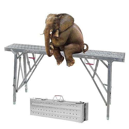 Échafaudage pliable portable en acier robuste avec échelle réglable intégrée