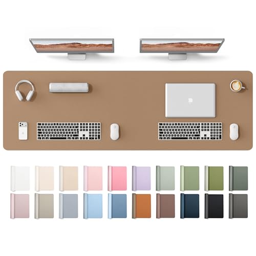 Image of YSAGi Leather Desk Protector, Office Mat, Large Mouse Mat, Non-Slip PU Leather Blotter, Laptop Desk Mat, Waterproof Writing Pad for Office and Home(Khaki, 63 inch x 17.2 inch)