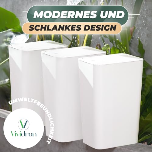 Vividron 3er Pack 10L Kleiner Mülleimer mit Deckel, Badezimmer Abfalleimer mit Druckdeckel, Kleiner Mülleimer/Abfallkorb für Badezimmer, Küche, Büro, Schlafzimmer (Weiß) – Bild 7