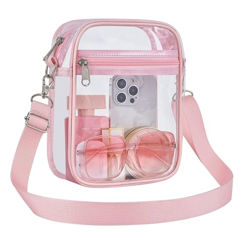 Slumou Clear Bag for Stadium Events - Sports Messanger Bag Small Mini Clear Purse for Fan, Concert, Work, Travel (Pink-S)