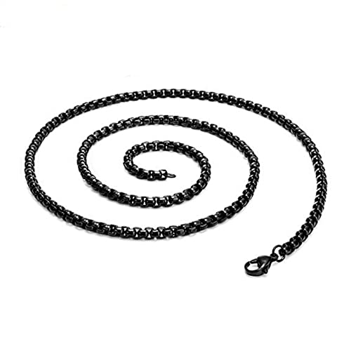 Collier hommes acier noir anti-ternissement maille boîte solide de 45 à 75cm
