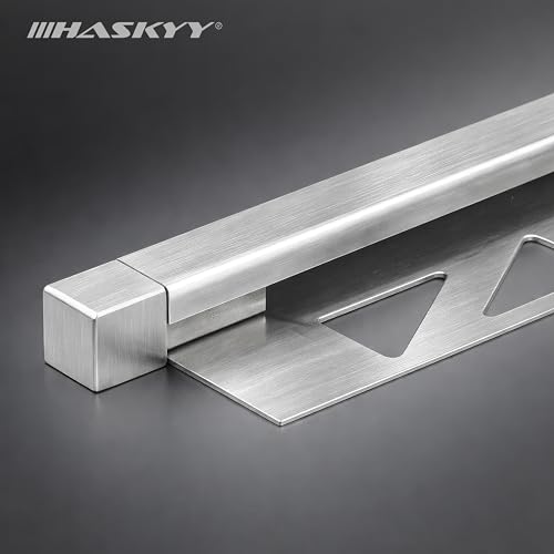 HASKYY Endstück für Fliesenschiene Quadratprofil Ecke V2A Edelstahl gebürstet Höhe 8mm 10mm 11mm 12,5mm Innen- & Außenecke Fliesenprofil (8 mm)