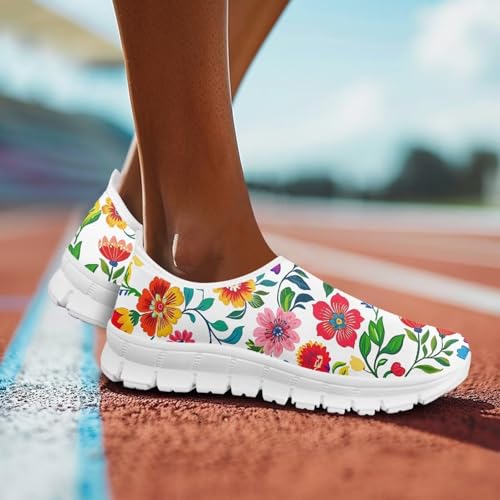 Image of Floral Sneakers for Women Colorful Art Shoes for Women Slip On Casual Work Shoes