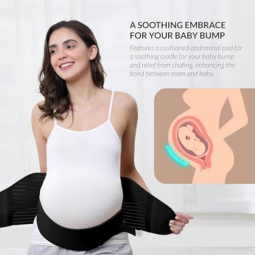 Image of DOLTAS Maternity Belt - Adjustable Pregnancy Support Belt for Belly, Back & Pelvic Relief - Comfortable Pre Natal Belly Band - Breathable Pregnancy Belt for Prenatal & Postpartum Belly Support - Pack Of 1 (Black)