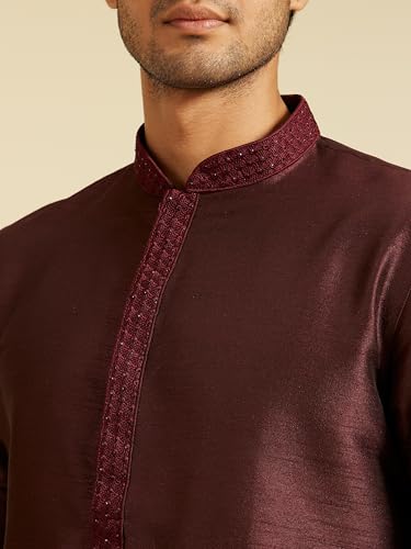 Image of DIWAS by MANYAVAR Men's Art Silk Embroidered Collar Solid Kurta (1pc)