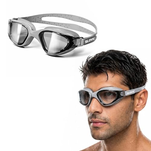 Image of SLOVIC Swimming Goggles for Men [Grey] | Swimming Goggles for Women | Anti-Fog & UV Protected Swimming Glasses for Men & Women | Unisex Swimming Accessories | Leaf-Proof Goggle with Adjustable Straps