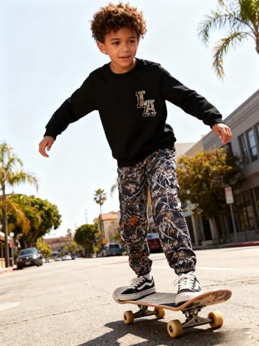 Image of Boy Clothes Plant Camouflage Pants LA Letter Print Top Sweatsuit Fall Boys Outfits Set