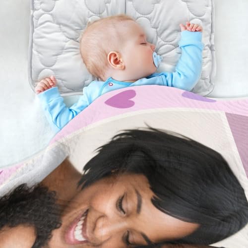 Custom Family Picture Geometric Star Heart Pattern Lavender Muslin Swaddle Blanket Breathable personalizadas para Bunny Blanket for Newborns, Infants, & Toddlers 30x40in mantitas para Bebes4