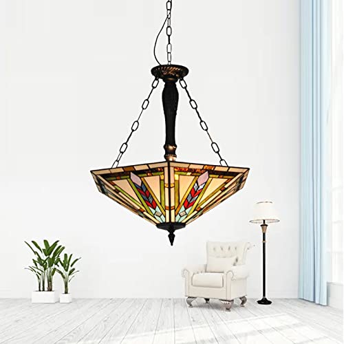 C&L Lighting Cl Lighting Tiffany Ceiling Fixture Lamp, 5 Lights Semi Flush Mount Chandelier With Stained Glass Shade Kid Adult Bedroom Living Room Coffee Island Hallway Dining Room, Multicolor #TOP7
