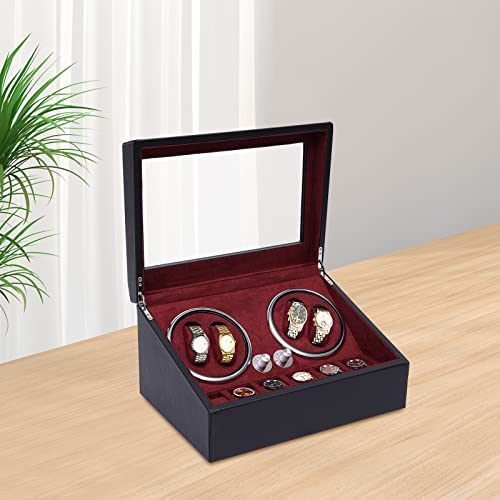 Wanlecy 4+6 Watch Winder, Luxury Automatic Watch Winder Box With Blue Led Light, Watch Display Case Super Quiet For Lady And Men #TOP6