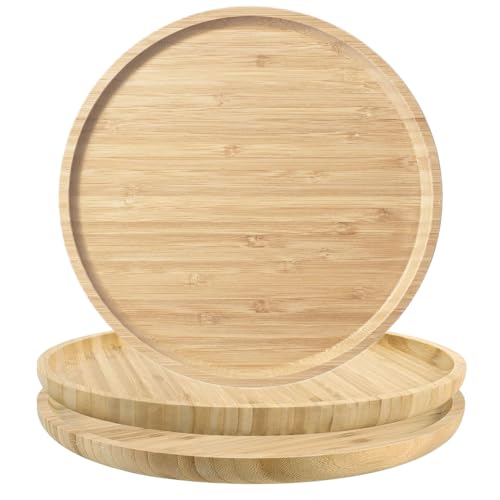 Round Bamboo Decorative Tray,Bamboo Wood Serving Platter Bamboo Breakfast Dinner Food Trays Coffee Tea Serving Tray Fruit platters for Home Hotel Restaurant (3, 11.81"x11.81"x0.78")