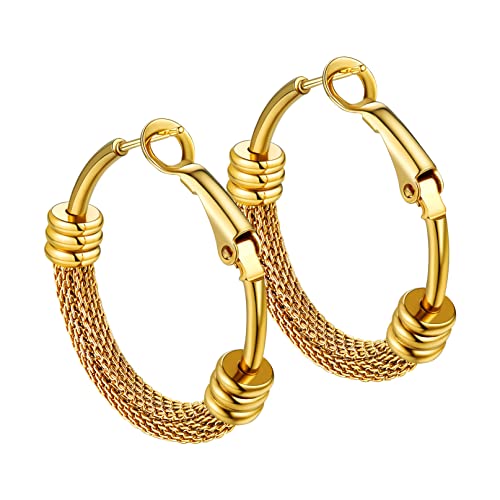 Bandmax Aros Dorados Mallas Pendientes 40mm Cartilago, Hoop Pendientes Redondos Mujer Cover