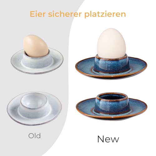 Foto von Bluweet Eierbecher Porzellan 4er Set Rund für Hart und Weichgekochten Eiern, Stapelbar, Eierständer 4 Stück Keramik Blau