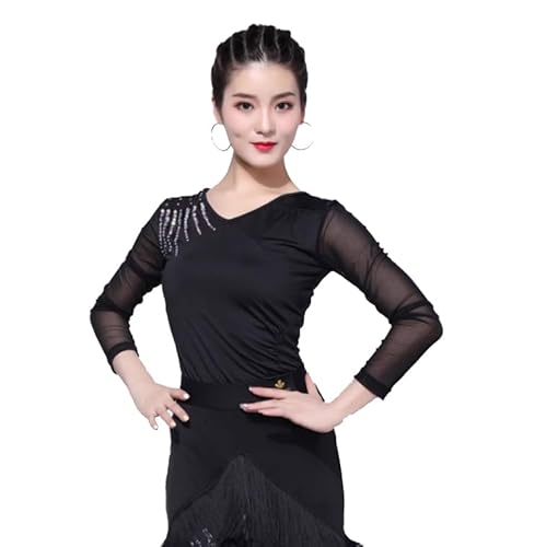 HYNNYH V-Neck Latin Top Shirts for Women Cha Cha Slim Fit Shirts Blouses Tops Salsa Training Basic Top Ballroom Dance T Shirt,b,XL, X-Large