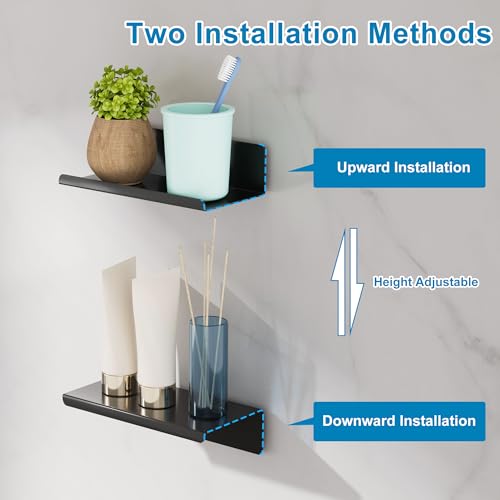 SAYAYO Wandregal Ohne Bohren Schwarz 2 Stück Regal Schwarz 20cm Schweberegal Selbstklebend Regale für Wände für Wohnzimmer, Schlafzimmer, Küche