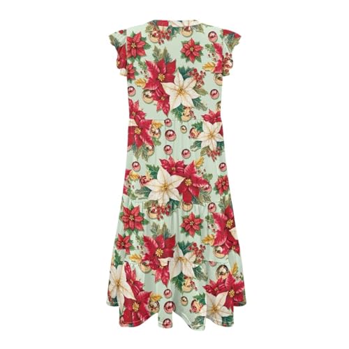 Image of Women's Casual Ruffle Sleeve Dress V Neck Pullover Dress Flowy A-Line Pleated Lightweight Dress with Pockets
