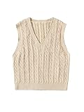 MakeMeChic Girl's Cable Knit Sleeveless V Neck Vest Sweater Casual Pullover Knitwear Tank Tops Khaki 11-12Y