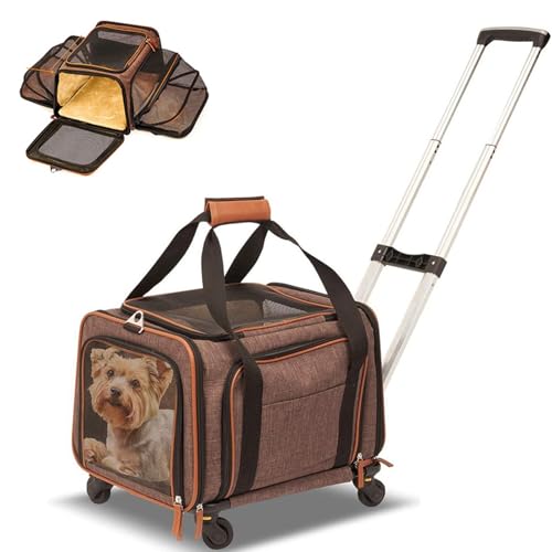 Transportín Perro Pequeño con Ruedas, Bolsa De Transporte Transpirable, Expandible & Plegable para Gato, Mochila De Viaje con Ruedas para Mascotas