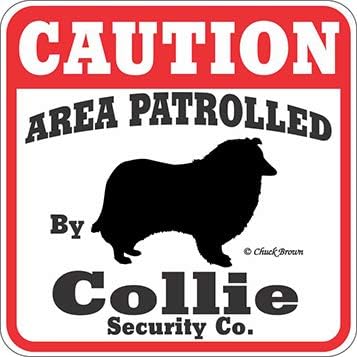Área de precaución de letrero de patio para perros patrullada por Collie Security Company