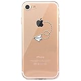 iPhone 7 Case, JAHOLAN Amusing Whimsical Design Clear Bumper TPU Soft Case Rubber Silicone Skin Cover for iPhone 7 - Paper Airplane
