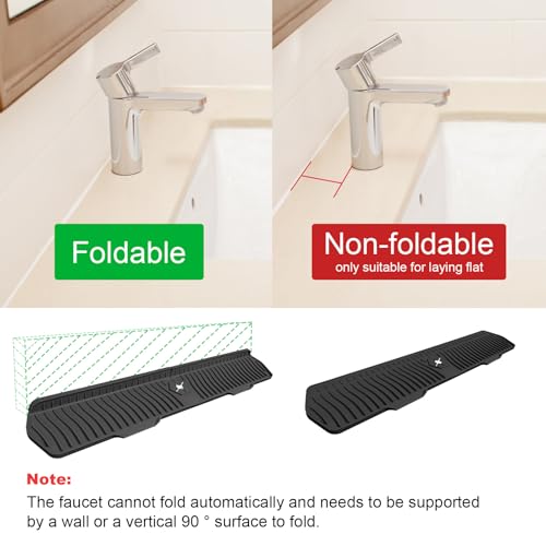 Image of Faucet Guard - 90 Foldable Draining Mat for Kitchen & Bathroom Sink with 2 Drain Ports (Black, 29.9 inch*5.9 inch)