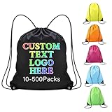 ZEXUPER Custom Drawstring Bags Bulk 10/50/100/200 Pack, Personalized Logo Text Drawstring Bags for Gym, Sports, Events, Travel and Daily Use