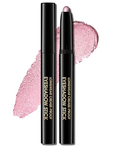 Erinde Lápiz de sombra de ojos rosa brillante, resistente al agua y de larga duración, color crema Shimmer Crayon Eyeliner, Metallic Shimmer Eye Makeup Pen #08 Fancy Shimmer