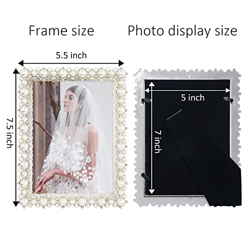 5X7 Picture Frame With Pearl And Crystal Decor Wedding Photo Frame For Tabletop Display, 5 By 7 Inch Frame For Mother's Day, Valentines Day, Friends #TOP2