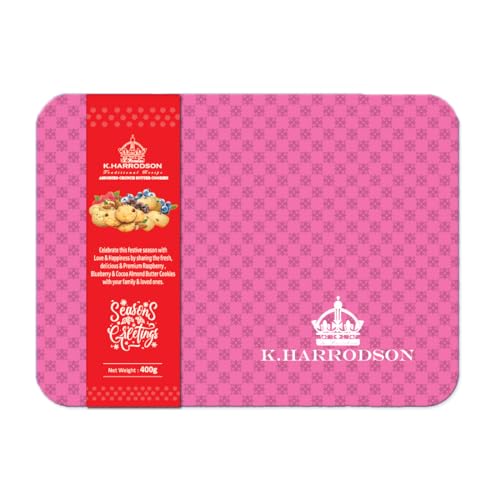 Image of K.Harrodson Assorted Crunch Butter Cookies • Cocoa Chips & Almond • Blueberry & Almond • Raspberry & Almond • Pink Tin Gift Box, 14.11 oz ℮ 400 g