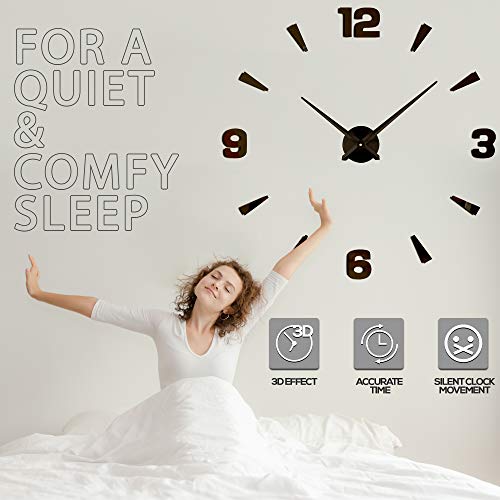 DIY Wall Clock - Frameless 3D-Style Analog Timekeeper for Home, Living Room, Bedroom, Office - Battery-Powered Modern House Decoration - Silent Clock Decor with Number Sticker Decals