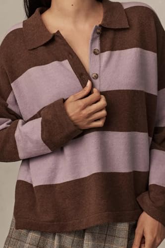 Women Striped Sweater Long Sleeve Lapel Polo V Neck Strip Knit Pullover Casual Layer Top Jumper Y2K Shirts3