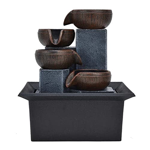 AFGZQ Adorno de Fuente Agua Escritorio Fuente de Rocalla Mesa Plástico Feng Shui Artesanía Interior Decoración Habitación Hogar con Luz LED
