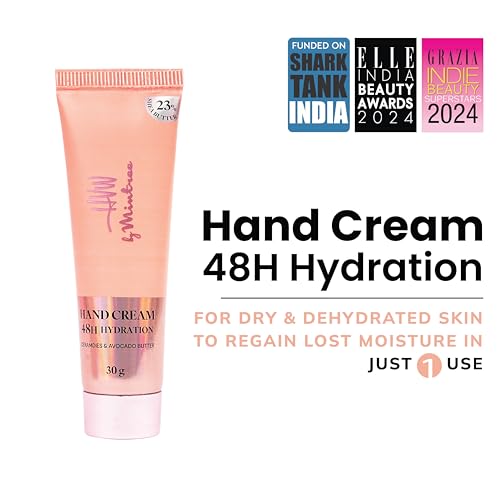 Image of Mintree Hand Cream for Women, Lightweight & Hydrating with Shea Butter, Avocado Butter, Ceramides & Squalane, Peach | 48 HR Moisture & Floral Scent | Non-Greasy, Suitable for All Skin Types, 30g
