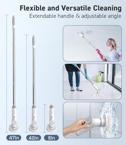 Electric Spin Scrubber, VEWIOR Cordless Shower Scrubber with 3 Adjustable Angle, Cleaning Brush with 2 Speeds 3 Replaceable Brush Heads for Bathroom Kitchen Tub - Image 3