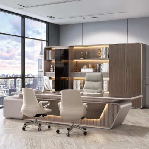 Image of Lakdi The Furniture Co Luxury Office Desk | Modern Director Table with Integrated LED Lighting | Curved Edge Design for Premium Executive Office - LDL-738