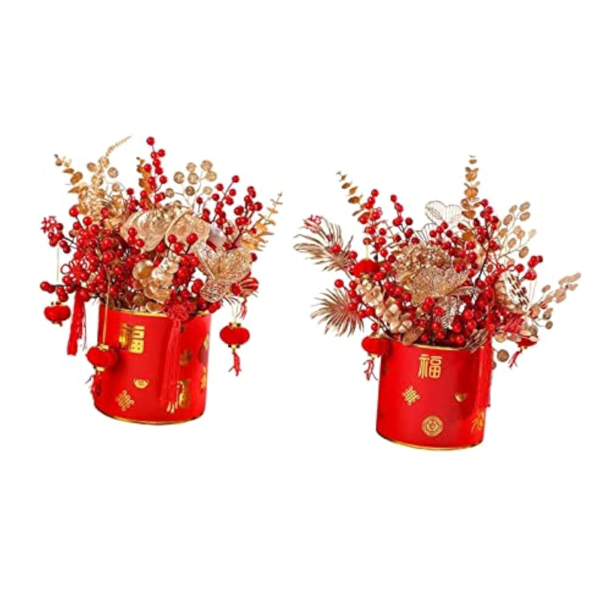 2X Simulation Red Berries Flowerpot Feng Shui Decoration