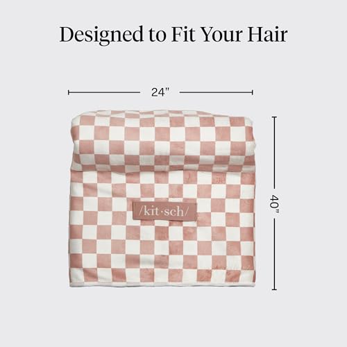 Kitsch XL Microfiber Hair Towel Wrap for Women - Terracotta Checkered - image 4