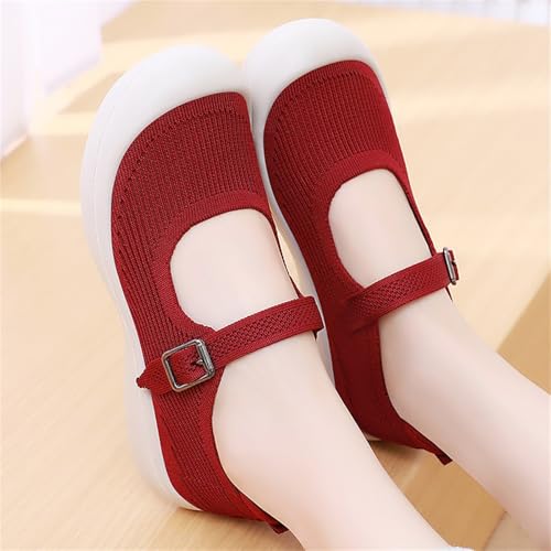 Women's Mary Jane Flats Ballet Flats Dressy Casual Shoes Comfortable Knit Slip-on Walking Shoes with Adjustable Straps Arch Support3