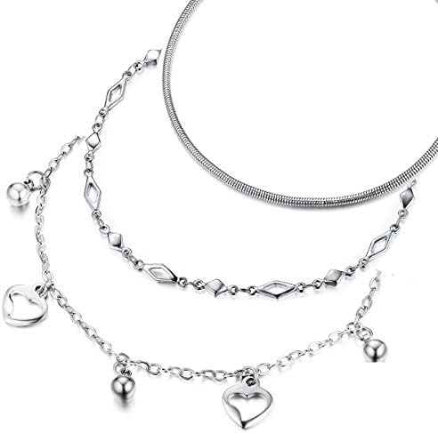 Stainless Steel Anklet for Women, Non-Fading Dainty Heart Ankle Bracelets Foot Chain Jewelry for women