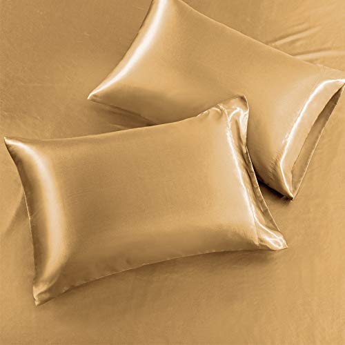 Siinvdabzx 4Pcs Satin Sheet Set King Size Ultra Silky Soft Gold Satin King Bed Sheets With Deep Pocket, 1 Fitted Sheet, 1 Flat Sheet, 2 Envelope Closure Pillowcases #TOP2
