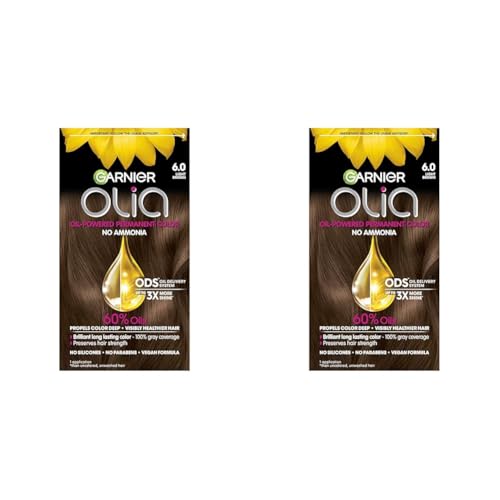 Garnier Hair Color Olia Ammonia-Free Brilliant Color Oil-Rich Permanent Hair Dye, 6.0 Light Brown, 1 Count (Packaging May Vary) (Pack of 2)