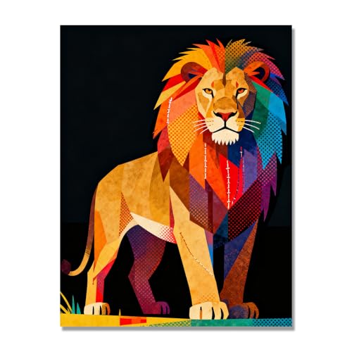 Tableau lion pop art multicolore décoration murale moderne affiche salon sans cadre M07
