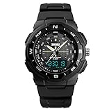 wasserdichte Alarm-Datums-Sport-Analog-Digital-LED-Hintergrundbeleuchtungs-Armbanduhr Firefox Armbanduhr Männer (Black, One Size)