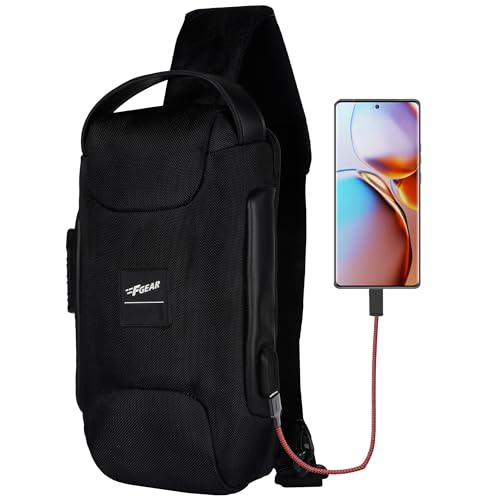 Image of F Gear Danube Black 4L Crossbody Bag with USB Charging Port & Number Lock | 1 Compartment & 1 Pocket | Anti-Theft, Compact, Durable & Water-Resistant Sling Bag | Stylish Travel Sling for Men & Women